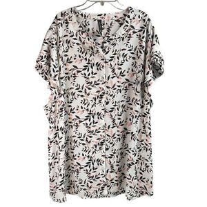 MASSINI Women’s Plus Floral Blouse Short Flutter Sleeves Size 3X 3/4 Button